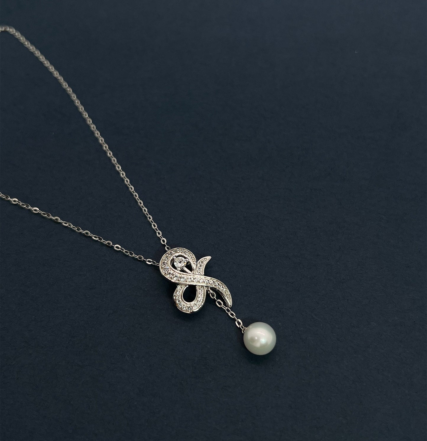 Moissanite Bow Necklace: Sterling Silver Pearl Dangle Bridal Pendant