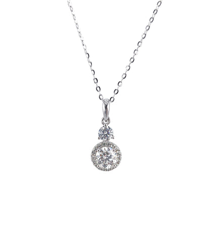 1.5CTW VVS1 Moissanite Halo Necklace: Rhodium Plated Sterling Silver Pendant