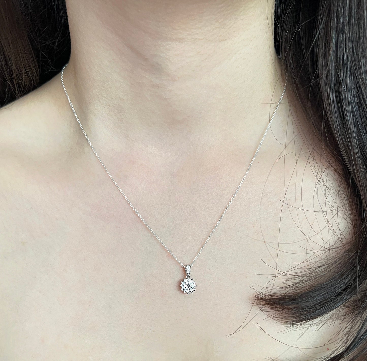 1 Carat Moissanite Solitaire Pendant – Rhodium Plated Sterling Silver Necklace