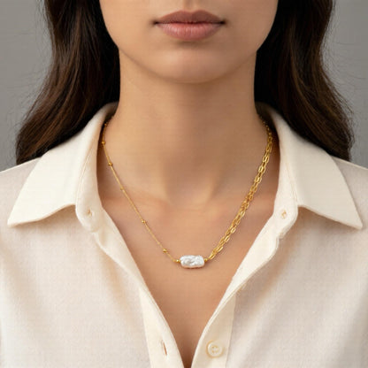 Keshi Pearl Paperclip Necklace: 18k Gold-Plated Sterling Silver Statement