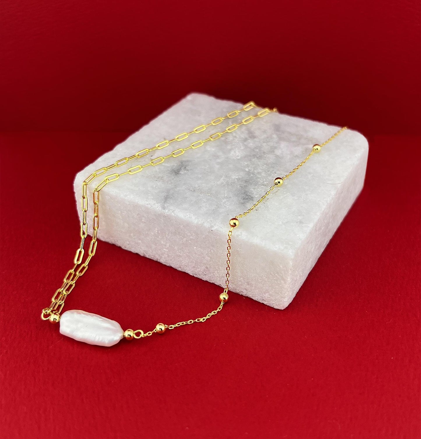 Keshi Pearl Paperclip Necklace: 18k Gold-Plated Sterling Silver Statement