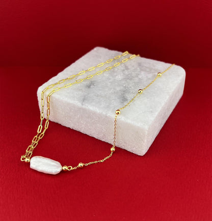 Keshi Pearl Paperclip Necklace: 18k Gold-Plated Sterling Silver Statement