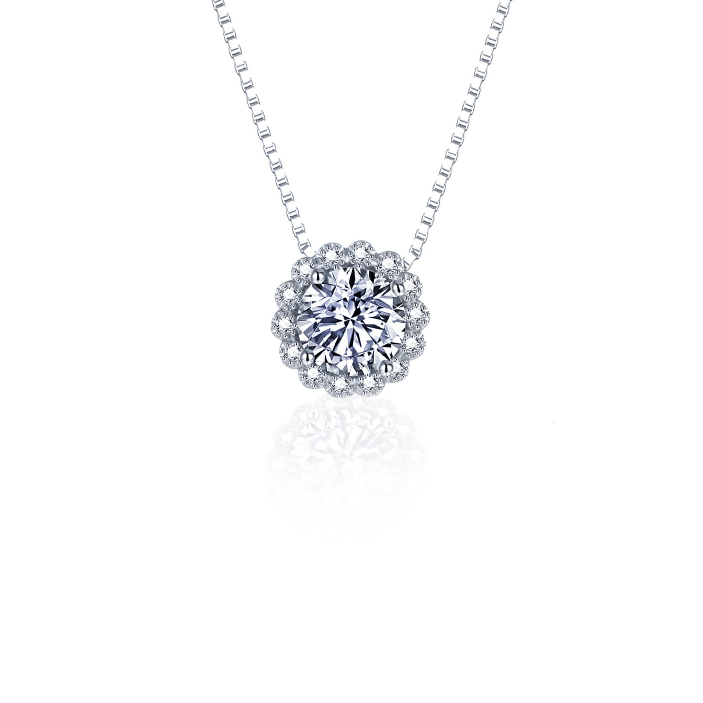 Moissanite Halo Necklace: 1.5Ct Sterling Silver Cluster Pendant