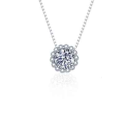 Moissanite Halo Necklace: 1.5Ct Sterling Silver Cluster Pendant