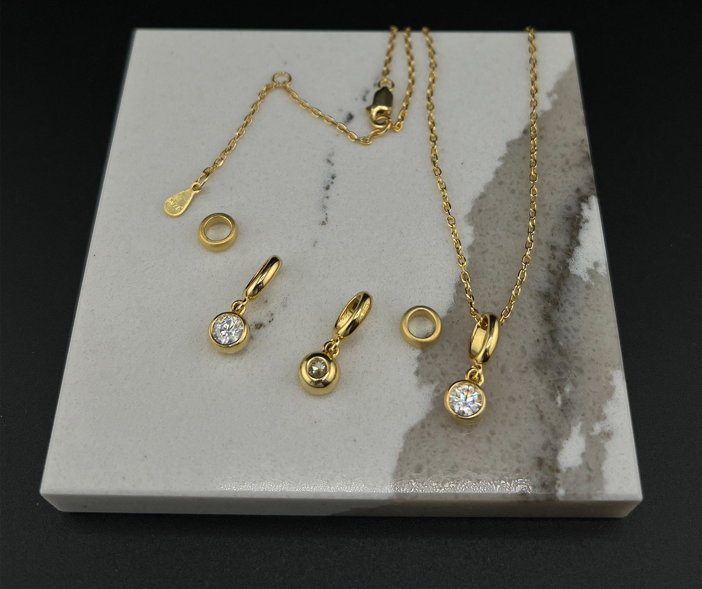 1.5 CT Moissanite Bezel Pendant Necklace: 14K Yellow Gold Plated Sterling Silver