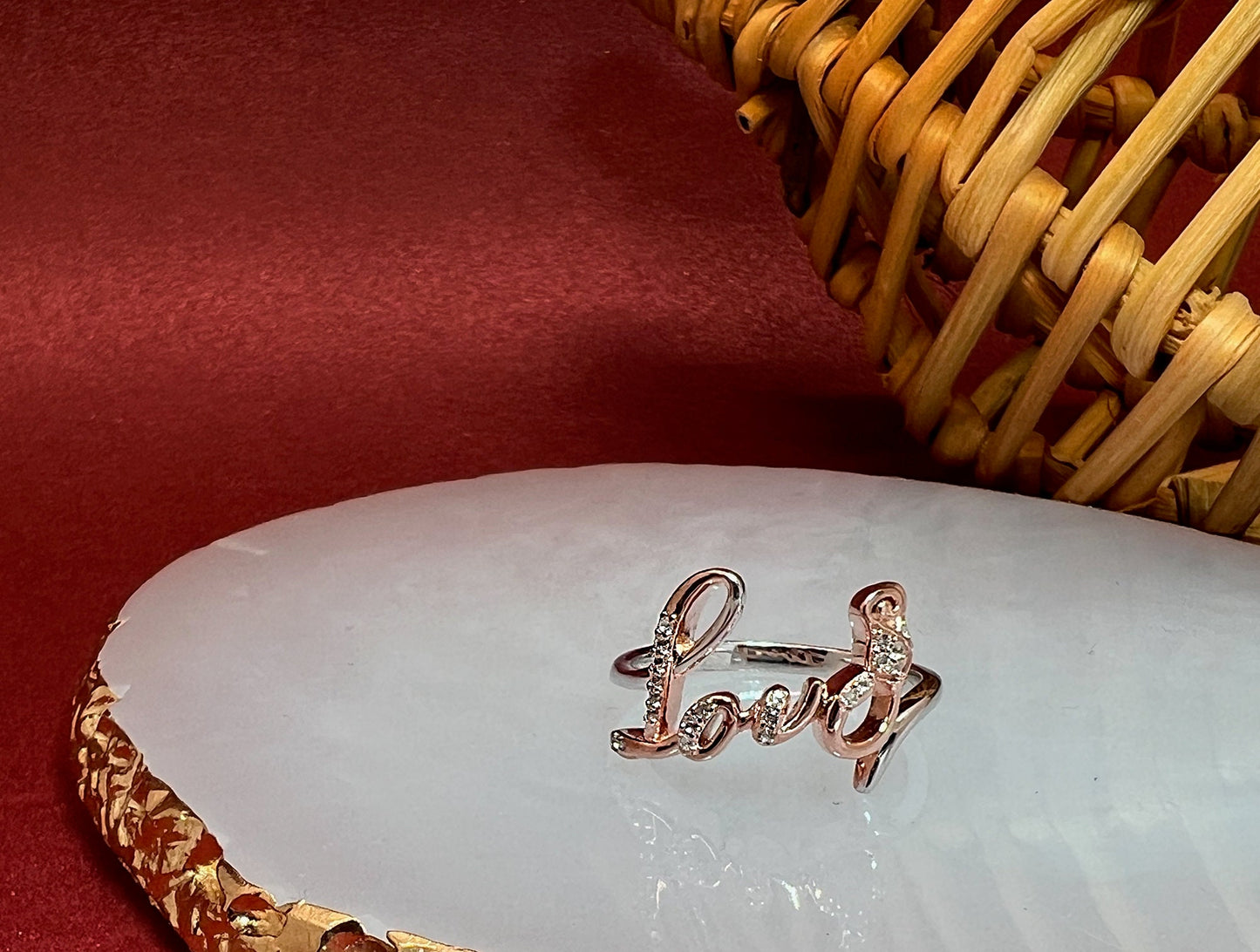 Rose Gold Love Ring: Sterling Silver, White Sapphire - Size 7