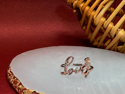 Rose Gold Love Ring: Sterling Silver, White Sapphire - Size 7