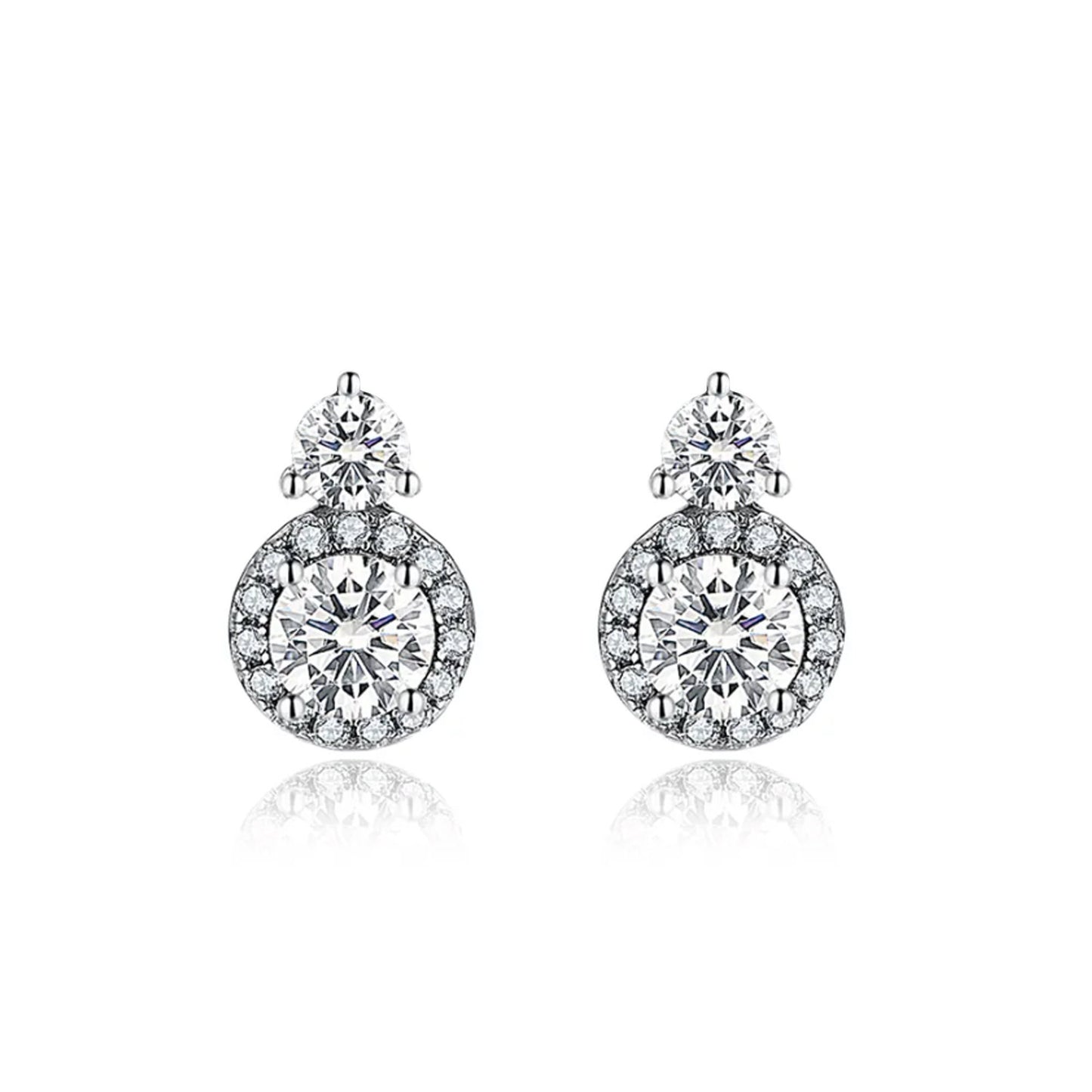 1.5CTW Certified Moissanite Halo Stud Earrings: Rhodium Plated Sterling Silver