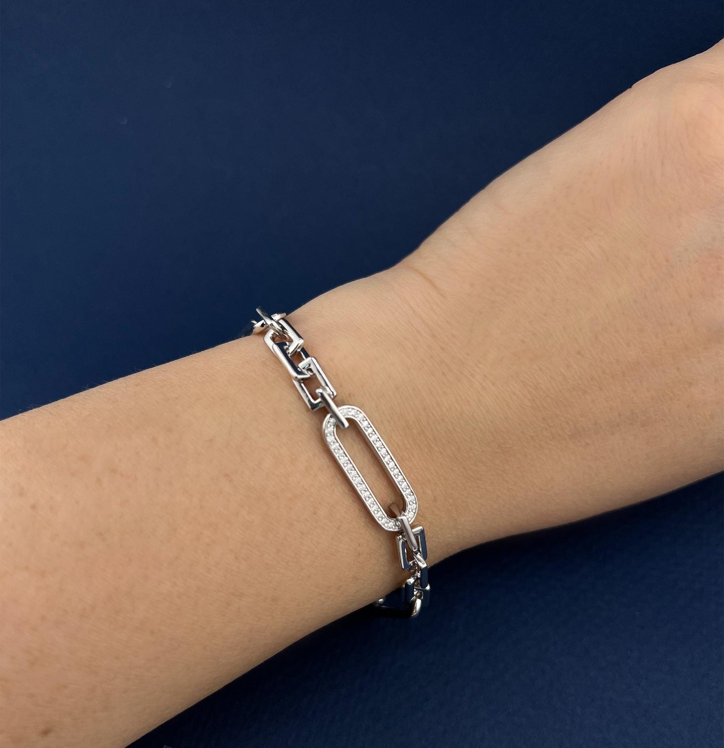Moissanite Paperclip Bracelet: Rhodium Plated Sterling Silver Chain, Minimalist Rectangle Link