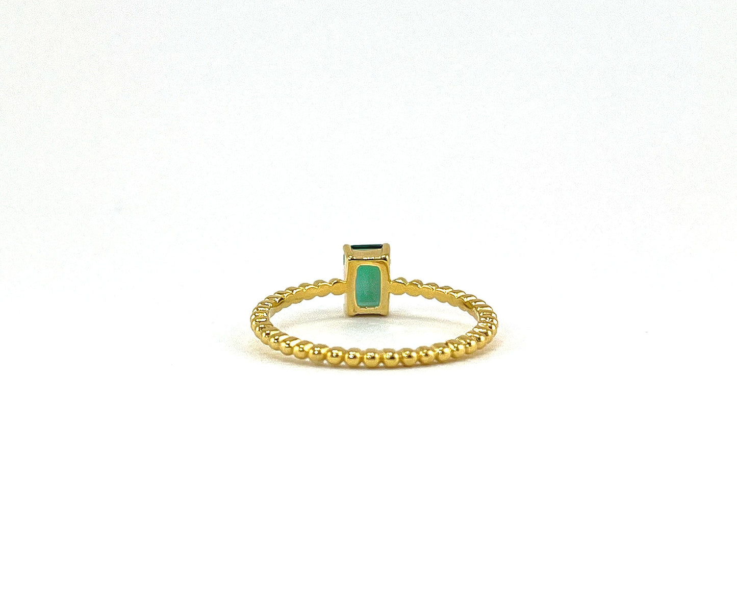 Emerald Baguette Ring: 14K Gold Plated Sterling Silver Stacker - Size 7