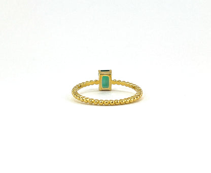 Emerald Baguette Ring: 14K Gold Plated Sterling Silver Stacker - Size 7