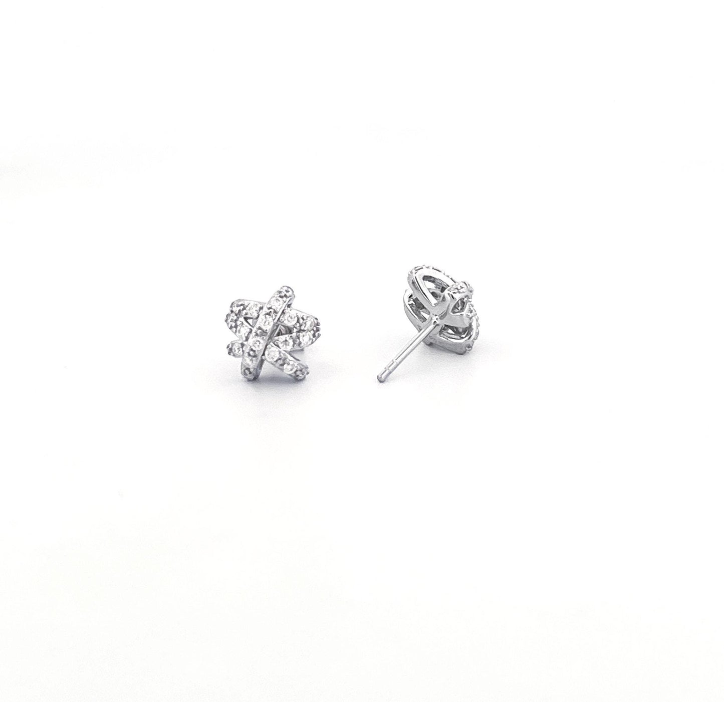 Moissanite Knot Stud Earrings: Sterling Silver Love Knot Design