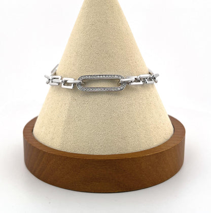 Moissanite Paperclip Bracelet: Rhodium Plated Sterling Silver Chain, Minimalist Rectangle Link