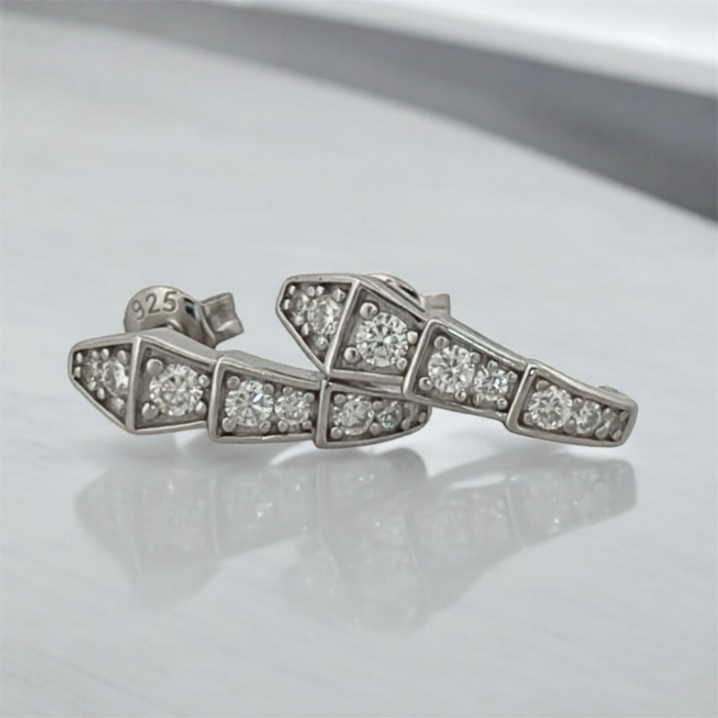 Certified Moissanite Serpenti Earrings, Platinum Plated 925 Sterling Silver Snake J Hoops, Graduated Hoop Earrings for Women