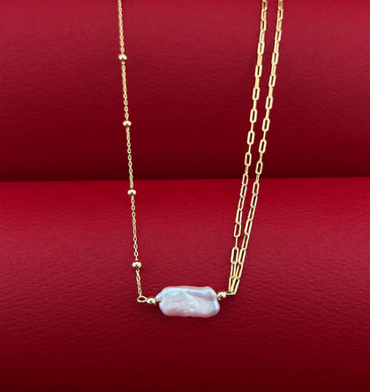 Keshi Pearl Paperclip Necklace: 18k Gold-Plated Sterling Silver Statement