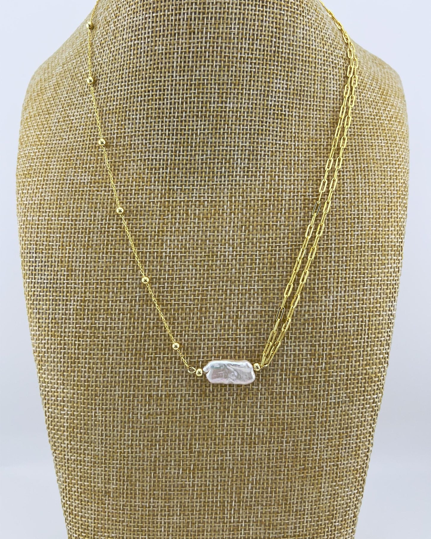 Keshi Pearl Paperclip Necklace: 18k Gold-Plated Sterling Silver Statement