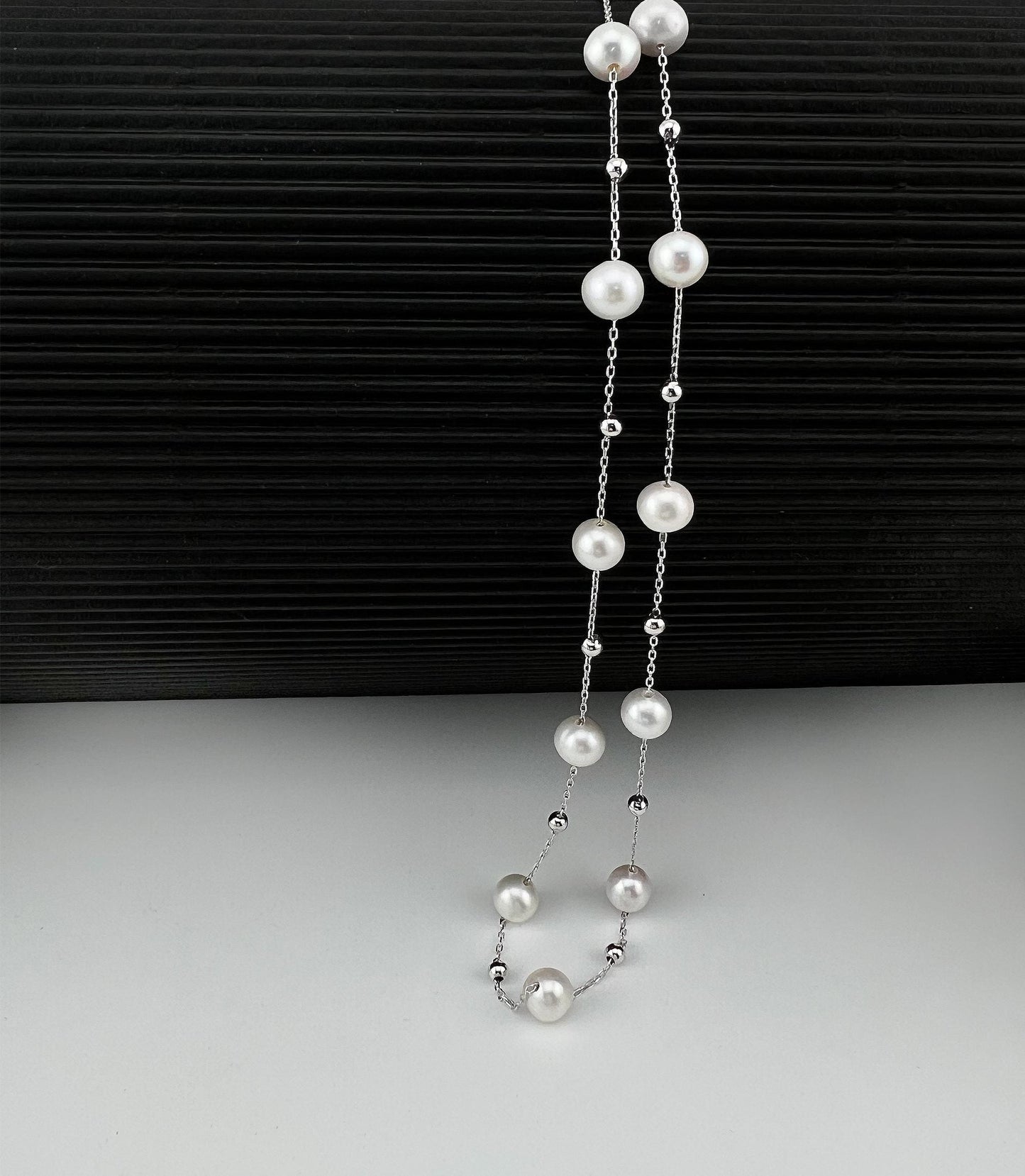 Freshwater Pearl Station Necklace, Sterling Silver Pearls by the Yard, Dainty Bridesmaid Wedding Gift, Elegant Anniversary Gift for Women