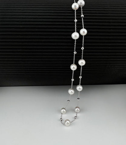 Freshwater Pearl Station Necklace, Sterling Silver Pearls by the Yard, Dainty Bridesmaid Wedding Gift, Elegant Anniversary Gift for Women