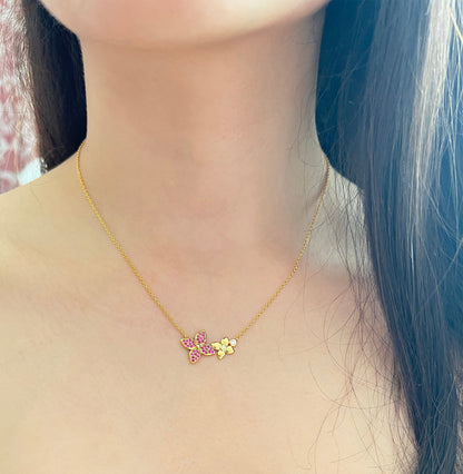 Sapphire Flower Necklace: Yellow Gold Plated Sterling Silver Floral Pendant