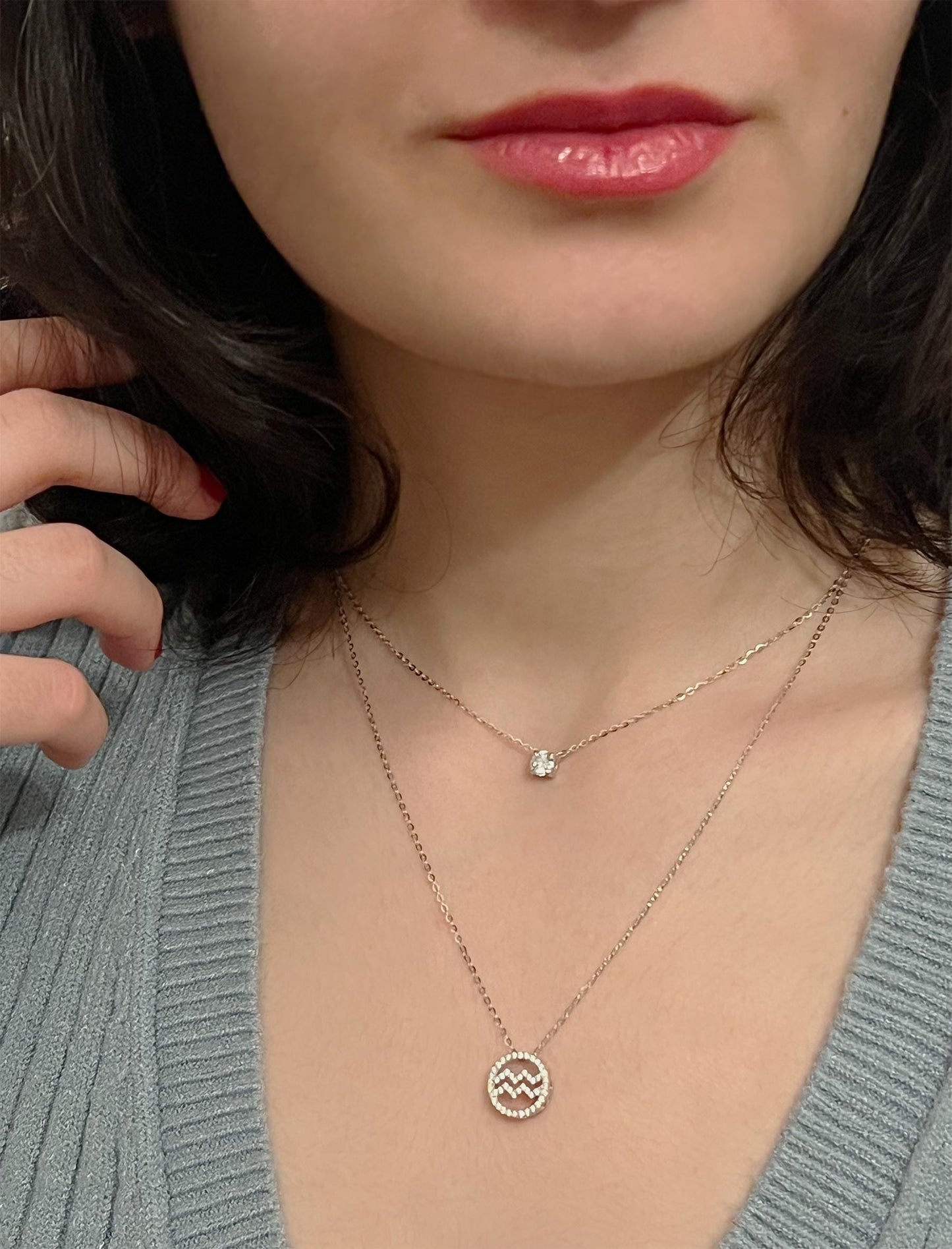 Moissanite Zodiac Constellation Necklace: Rhodium Plated Sterling Silver