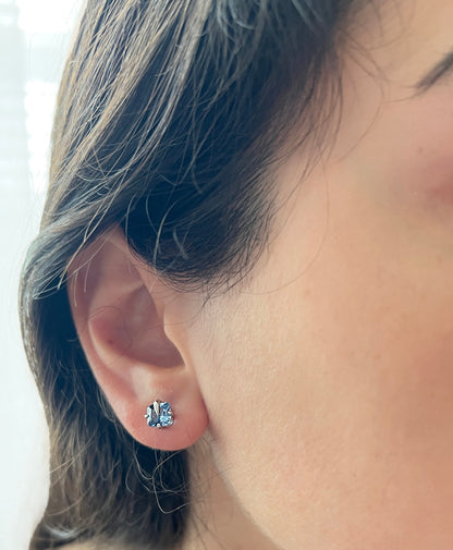 Blue Spinel Stud Earrings: Rhodium Sterling Silver, 6mm Cushion Cut