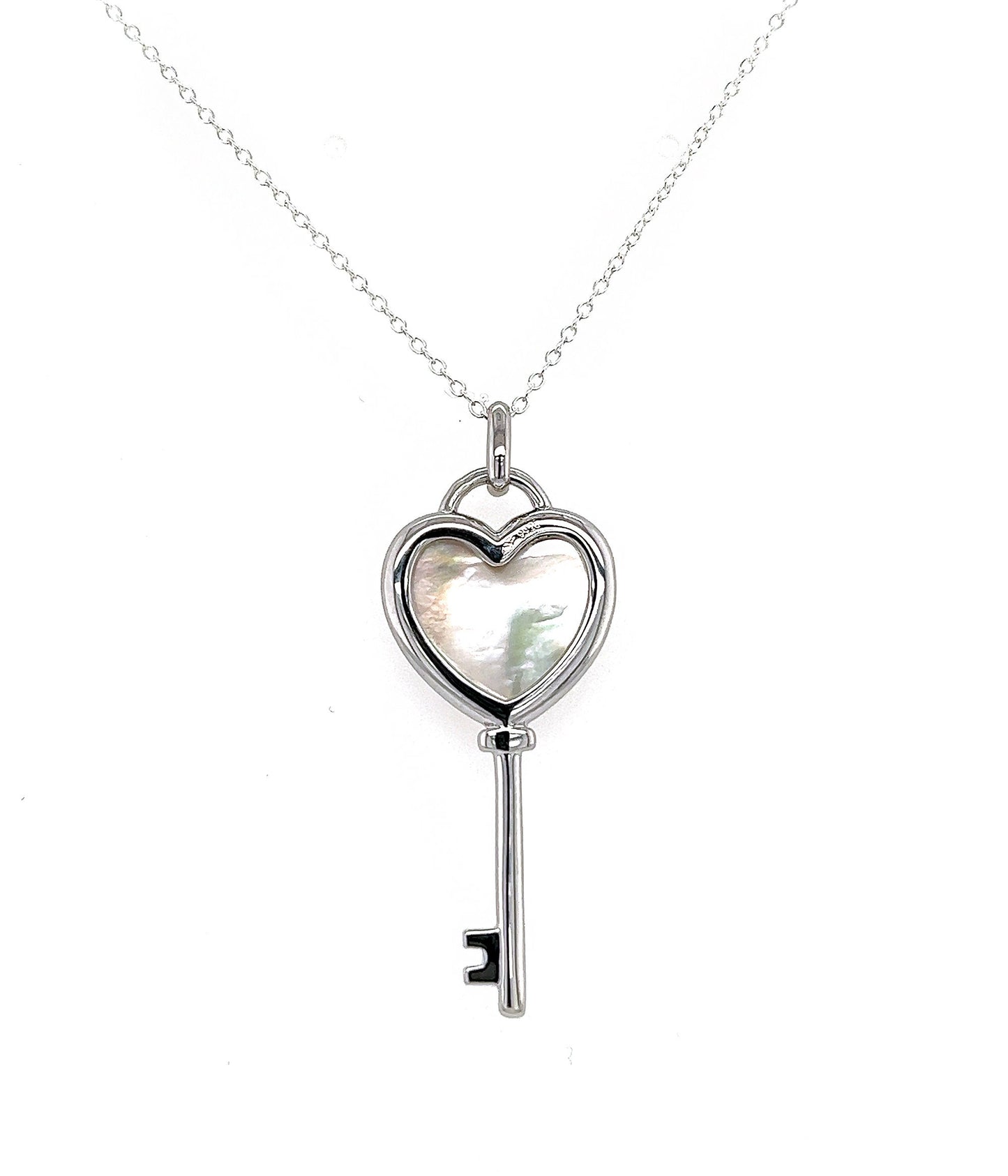 Heart Key Necklace: Sterling Silver, Mother of Pearl & White Sapphire Pendant