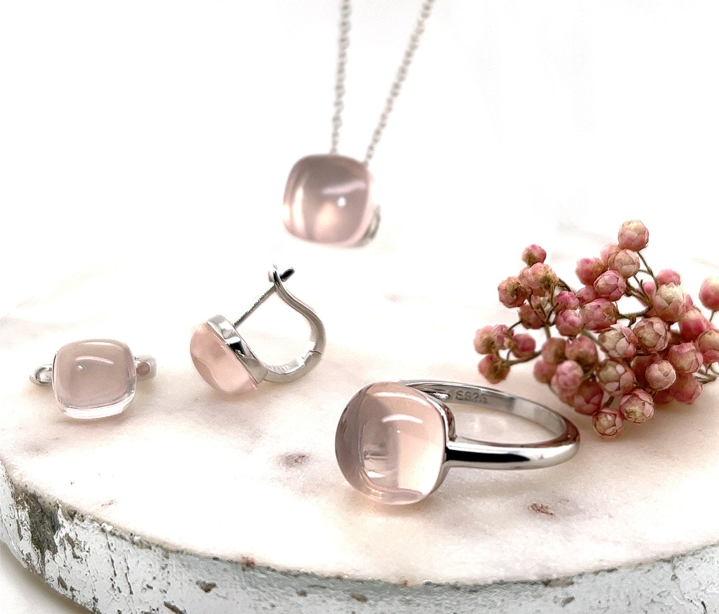 Handmade Cushion Cut Rose Quartz Ring: Sterling Silver, Size 7