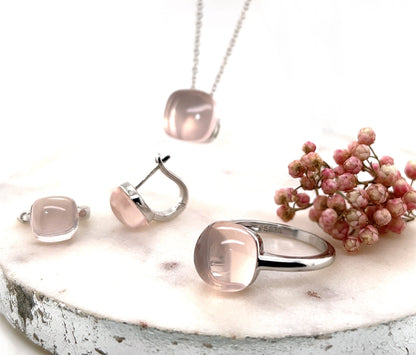Handmade Cushion Cut Rose Quartz Ring: Sterling Silver, Size 7