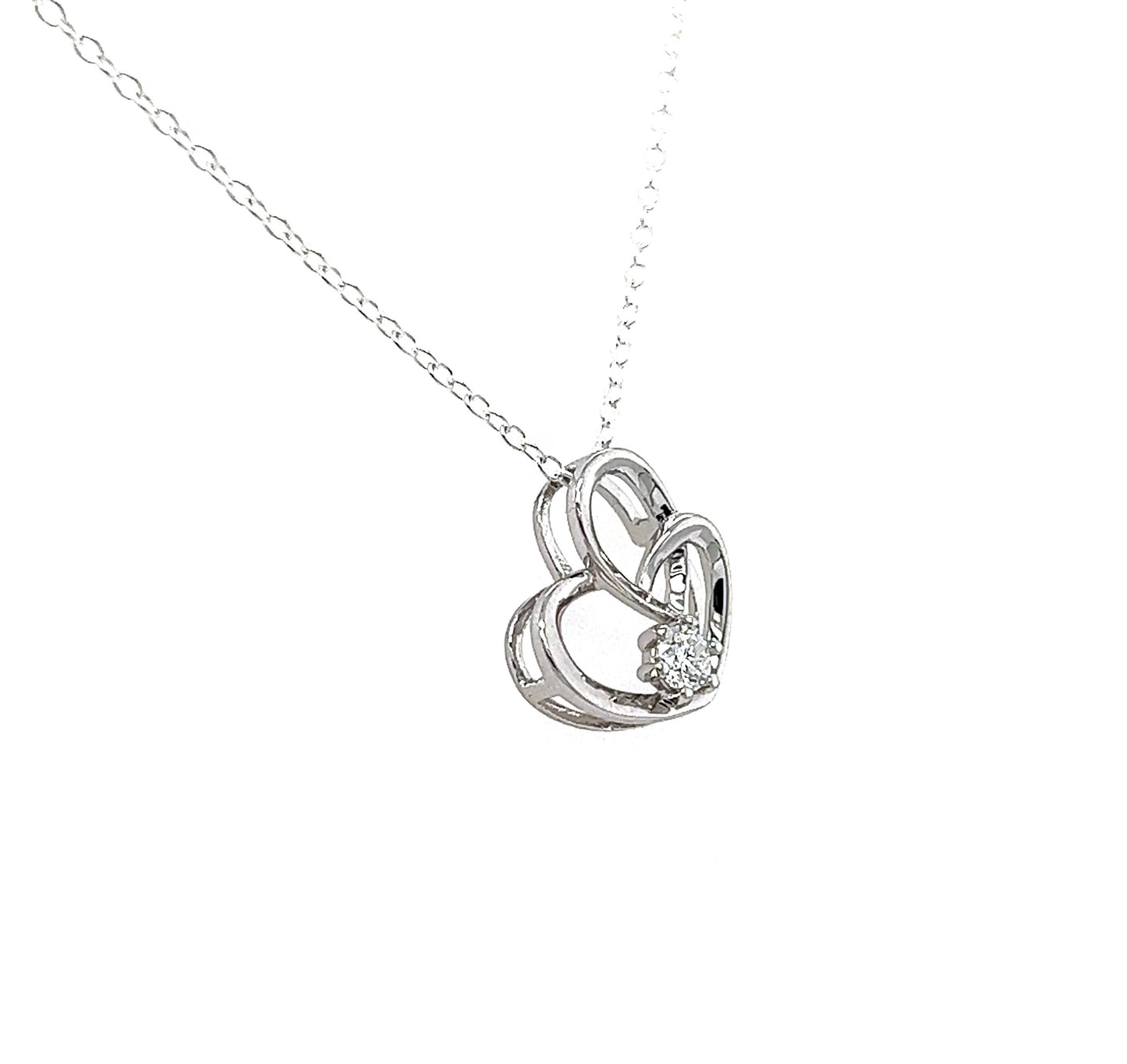 VVS1 Moissanite Heart Necklace: Rhodium Plated Sterling Silver
