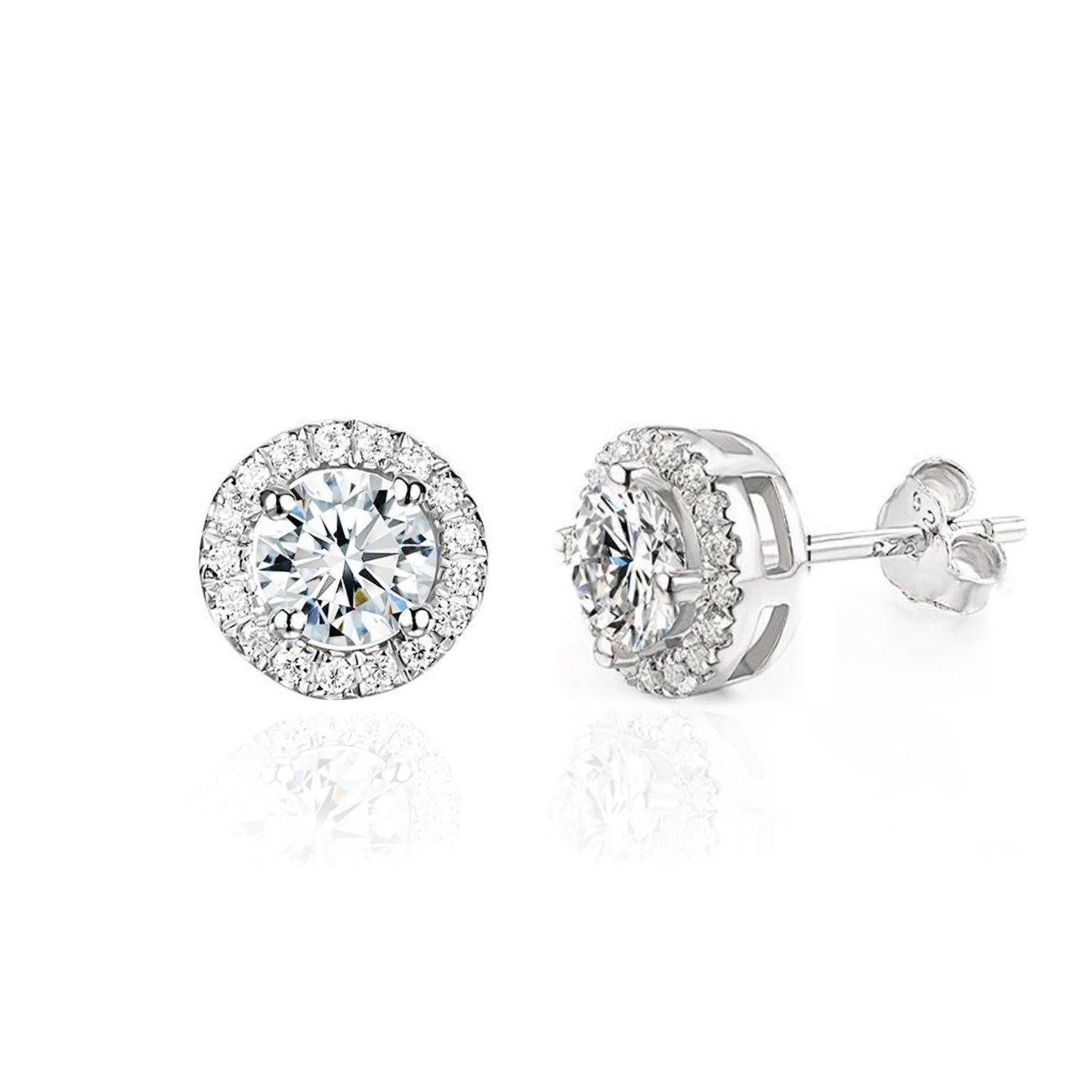 Halo Moissanite Stud Earrings: 3.0Ct VVS1 Sterling Silver