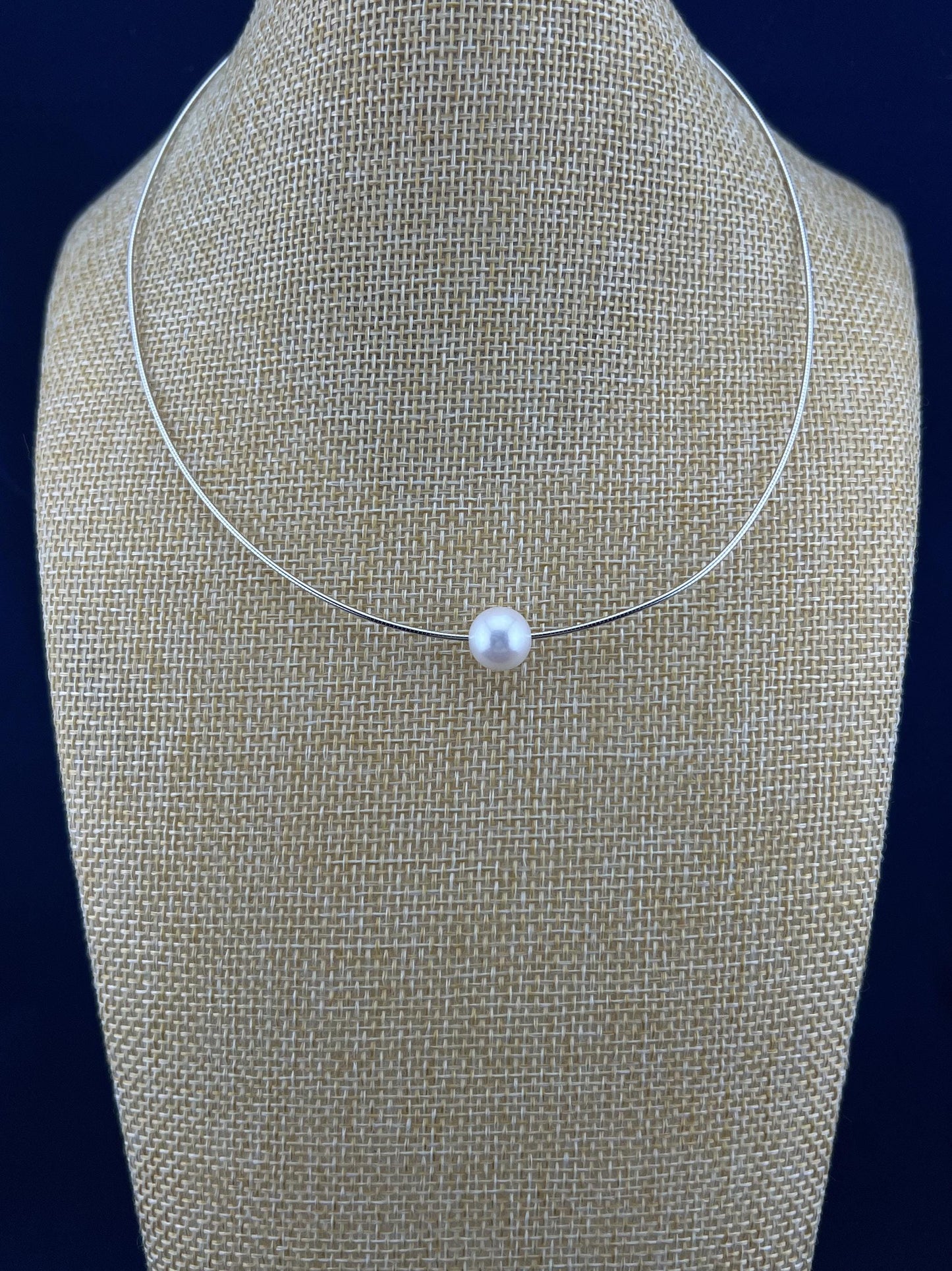 Floating Pearl Necklace: Rhodium Plated Sterling Silver Wire, Minimalist Jewelry