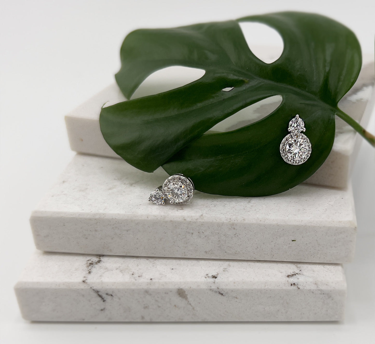 1.5CTW Certified Moissanite Halo Stud Earrings: Rhodium Plated Sterling Silver