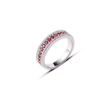 Rhodium-Plated Sterling Silver Ruby Ring: Half Eternity Stackable Band