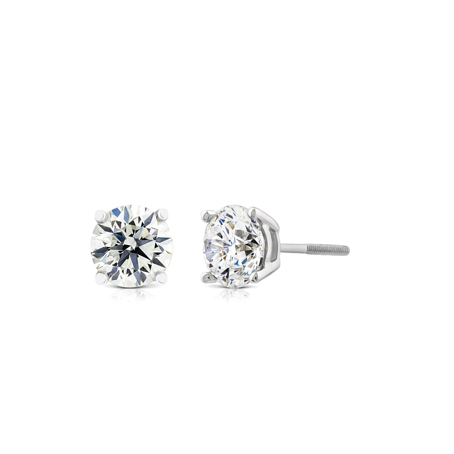 Certified Diamond Stud Earrings: 14K White Gold, Round Cut, SI1-SI2 G