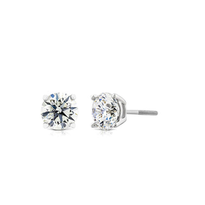 Certified Diamond Stud Earrings: 14K White Gold, Round Cut, SI1-SI2 G