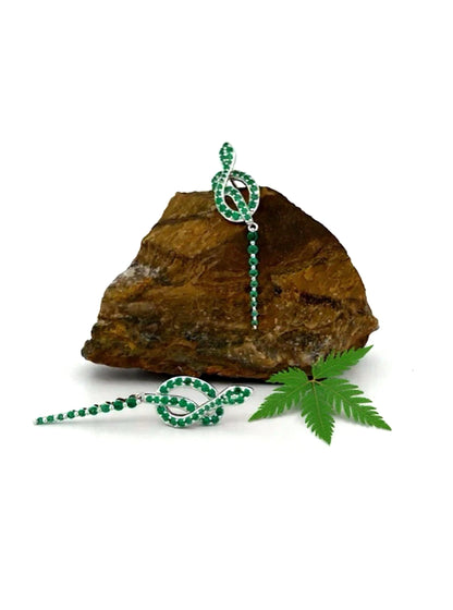 Emerald Snake Earrings: Rhodium Plated Sterling Silver Serpent Dangles