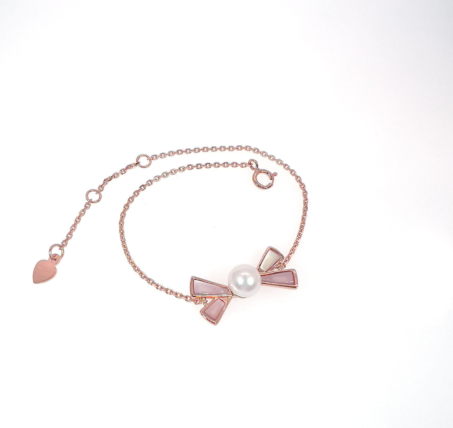 Rose Gold Bow Pearl Bracelet: Sterling Silver, Mother-of-Pearl Charm