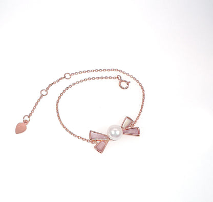 Rose Gold Bow Pearl Bracelet: Sterling Silver, Mother-of-Pearl Charm