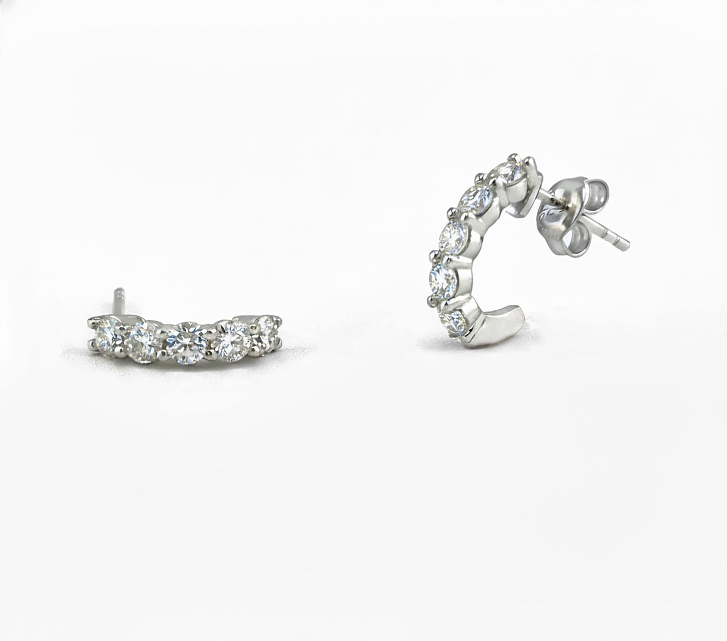 Moissanite Huggie Earrings: 1 CTTW VVS1, Rhodium 925 Sterling Silver