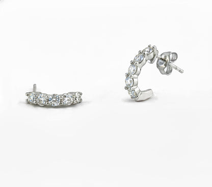 Moissanite Huggie Earrings: 1 CTTW VVS1, Rhodium 925 Sterling Silver