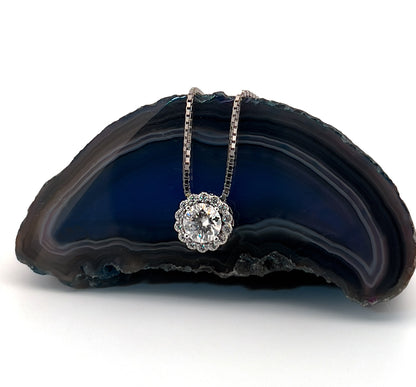 Moissanite Halo Necklace: 1.5Ct Sterling Silver Cluster Pendant