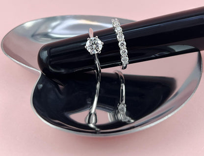 VVS1 Moissanite Wedding Ring: Rhodium Plated Sterling Silver Anniversary Band