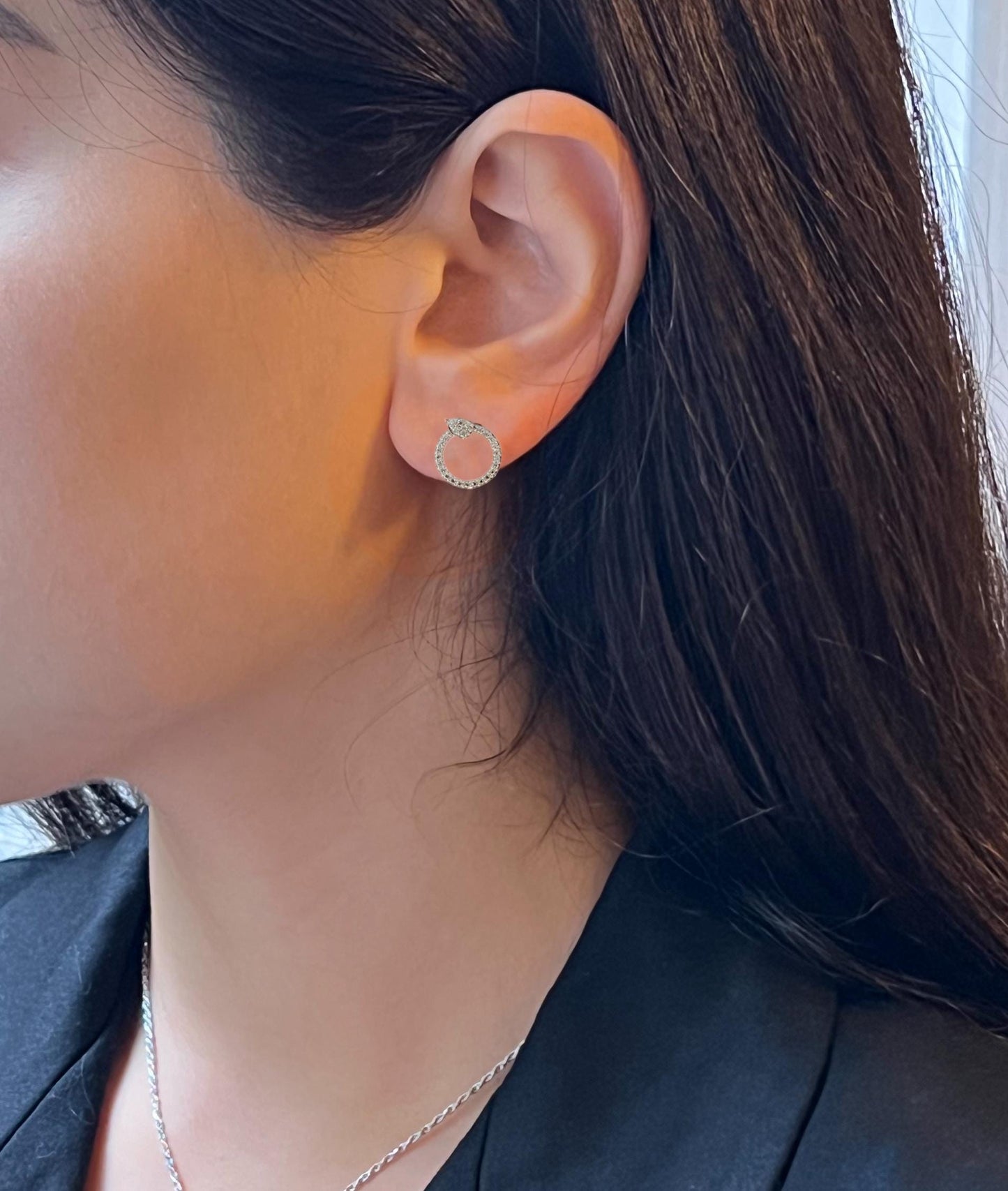 Certified Moissanite Sterling Silver Stud Earrings: Dainty Pave Circle