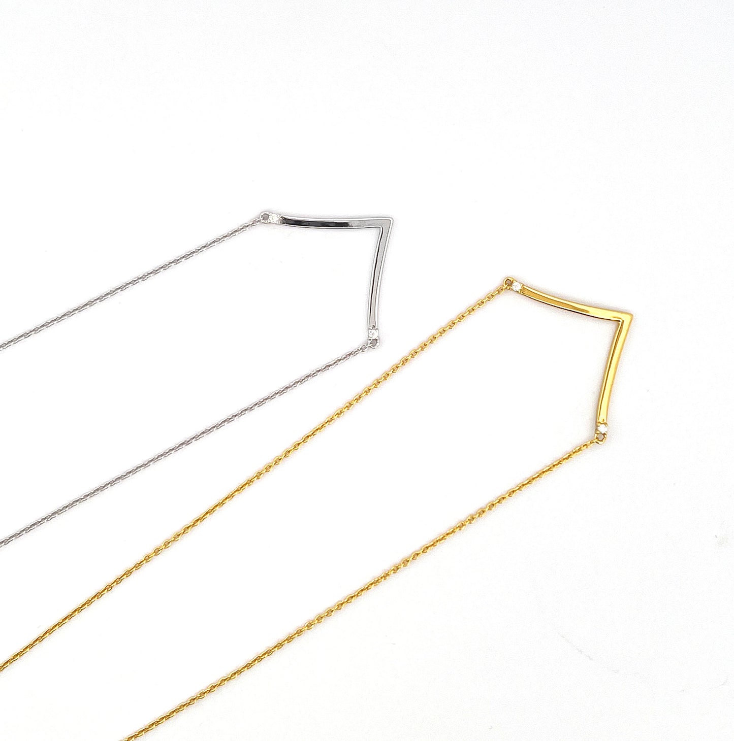 Moissanite V-Necklace: 18K Gold Plated Sterling Silver Chevron Necklace