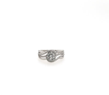 Diamond Cluster Cocktail Ring: Sterling Silver Flower, Twisted Band (Size 7)