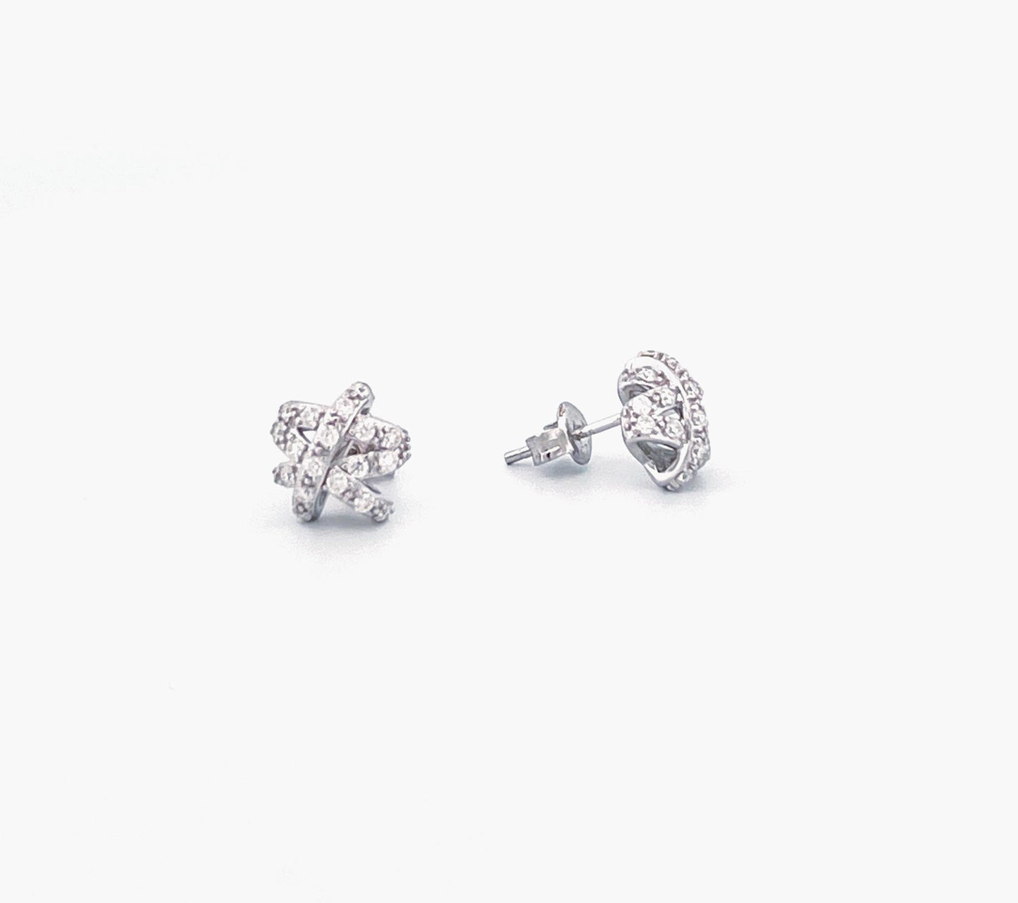Moissanite Knot Stud Earrings: Sterling Silver Love Knot Design