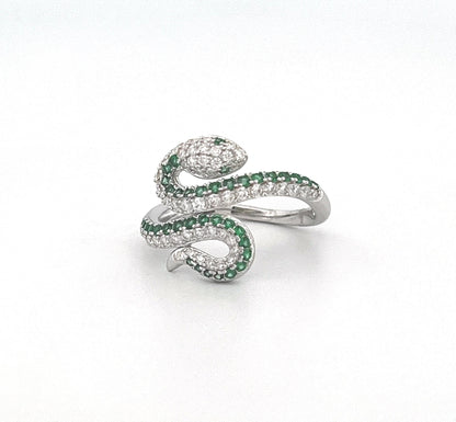 Moissanite Snake Ring: Emerald Eyes, 18K Gold Plated Sterling Silver