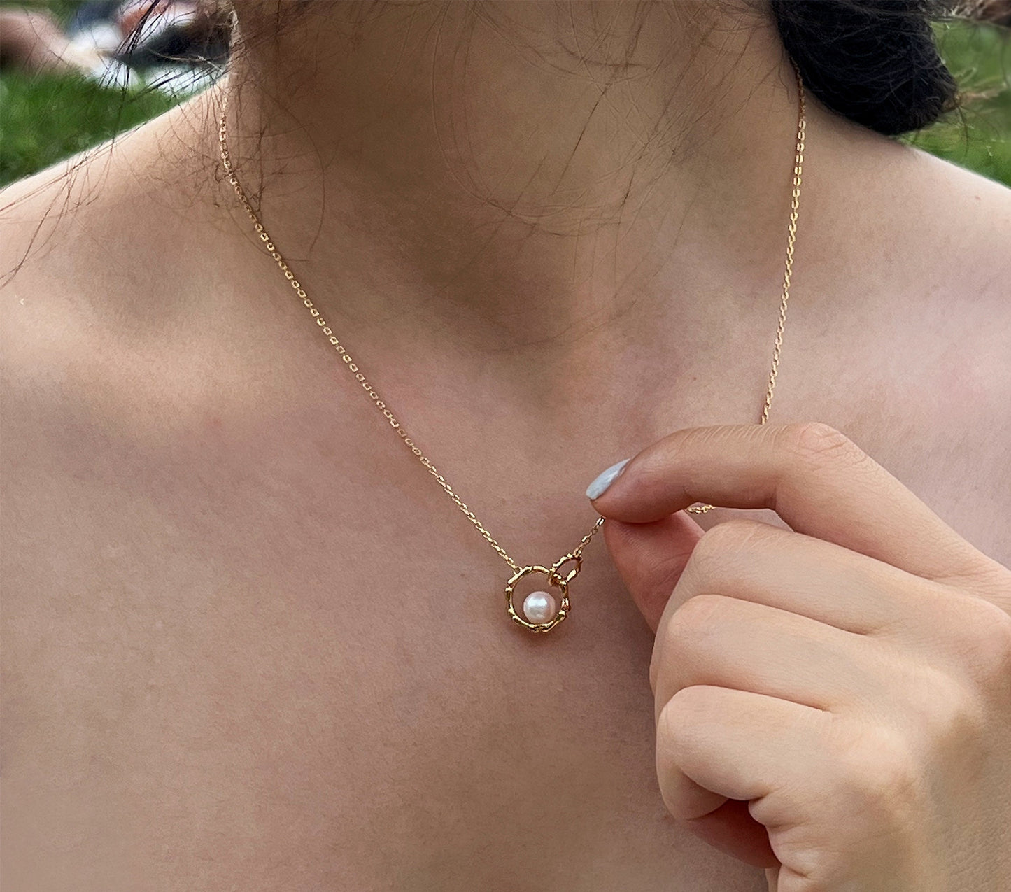 14K Gold Plated Sterling Silver Freshwater Pearl Moissanite Necklace