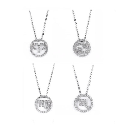 Moissanite Zodiac Constellation Necklace: Rhodium Plated Sterling Silver