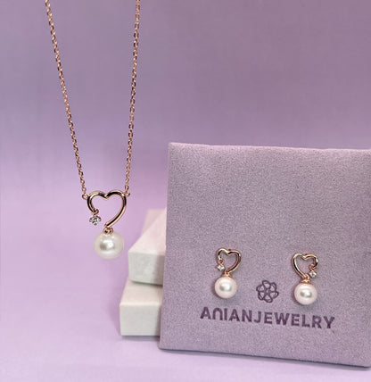 Moissanite & Pearl Heart Pendant Necklace: 14K Rose Gold Sterling Silver